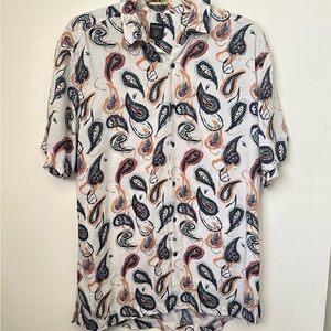 Rare Rabbit ‘’IVY SS” Paisley Men’s Short Sleeve Button Front Shirt~ L